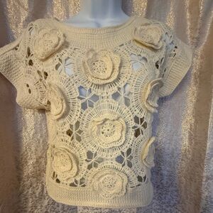 Rebellion Cream Crochet Floral Appliqué Top